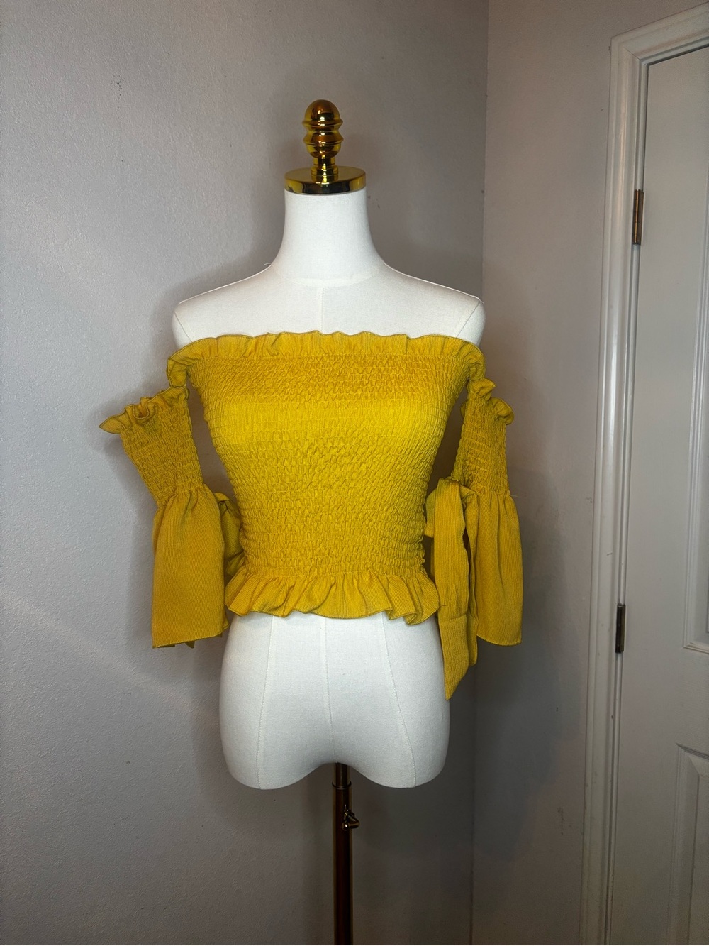 Off-Shoulder Smocked Yellow Women's Top